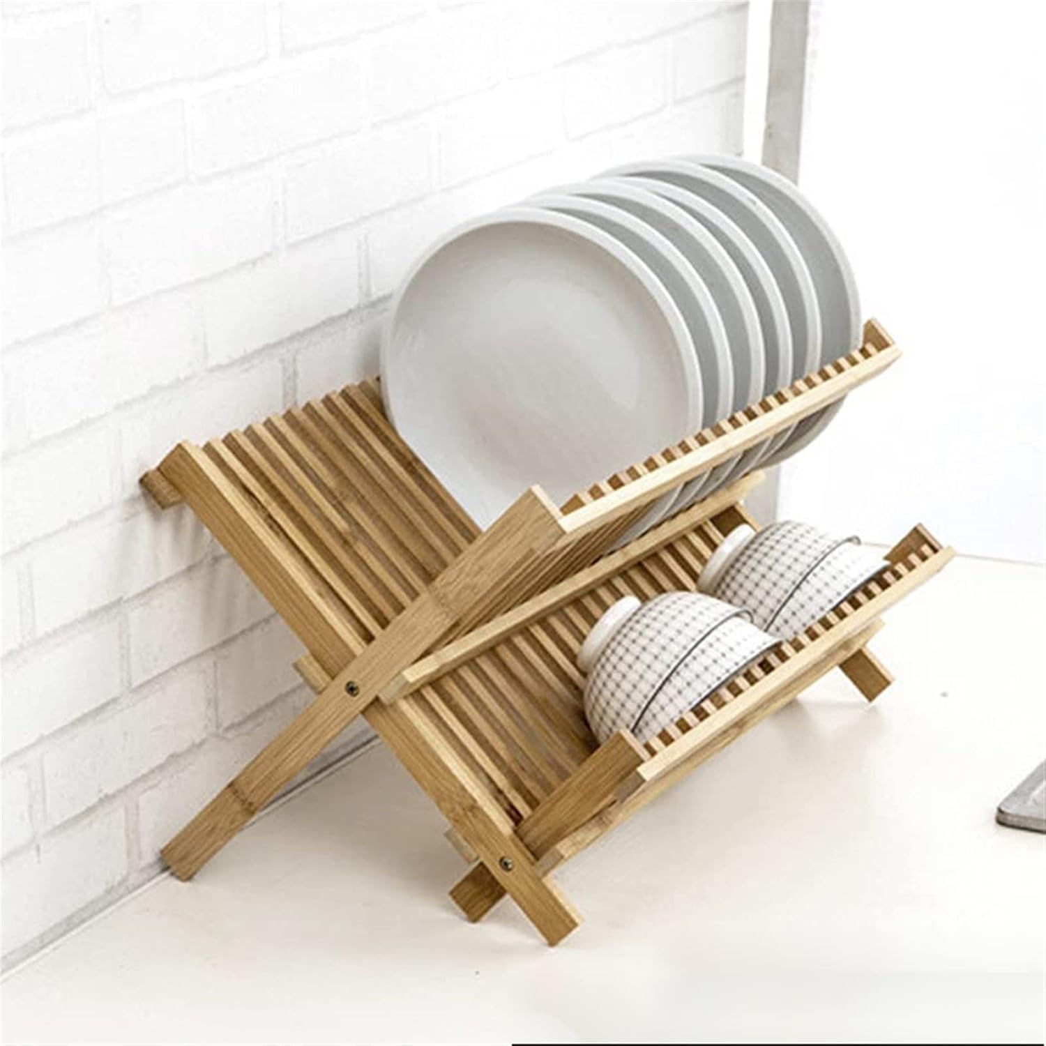 Bambook™ Égouttoir à vaisselle pliable double couche en bois de bamboo