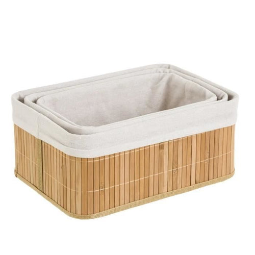 Cflagrant® Lot de 3 Boites/Paniers de Rangement en Bambou intérieur en Tissus